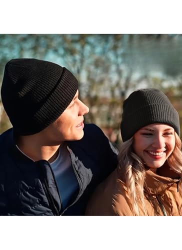 Winter Hats & Black Beanies for Men Women， No-Logo and Fleece-Lined - color: Black