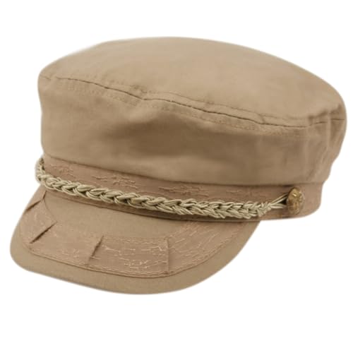 EPOCH Greek Fisherman Sailor Hat 100% Cotton Fiddler Cap Vintage Flat Cap for Women Men Breathable Summer Hat - color: Khaki, size: Small-Medium