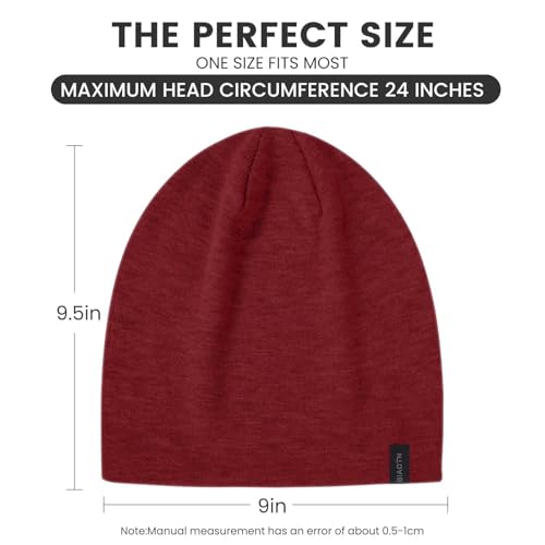 Wool Blend Thin Beanie for All Season, 2 Pack Lightweight Slouchy Knit Beanie Hats Sleep Cap - color: Red/Yellow