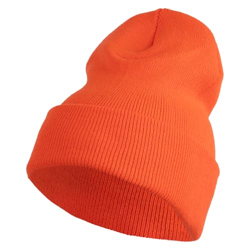 e4Hats.com 12 inch Cuffed Knit Long Beanie - color: Blaze Orange