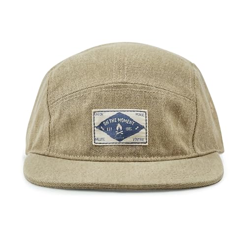 CLAPE Snapback 5 Panel Hat for Men, Washed Cotton Vintage Flat Brim Cap - color: 5p02-washed Khaki