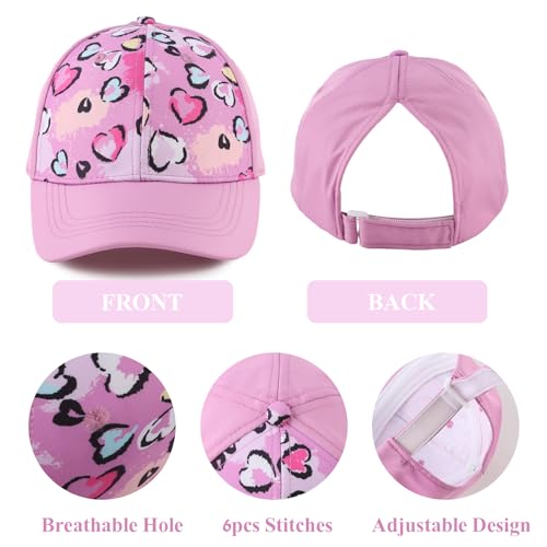 Zsedrut Girls Glitter Baseball Cap Kids Adjustable Ponytail Hat Toddler Summer Mesh Trucker Hats - color: Heart