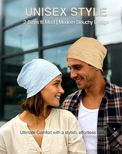 ROYBENS Lightweight 100% Cotton Slouchy Summer Beanie Men Women, Chemo Cap - color: 1pc Light Khaki, size: Medium