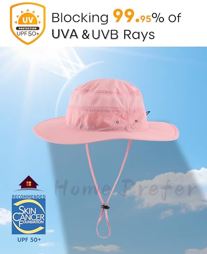 Home Prefer UPF 50+ Men's Sun Hat Wide Brim Bucket Hat UV Protection Hat for Mens Womens Beach Safari Gardening Golf Fishing - color: Pink