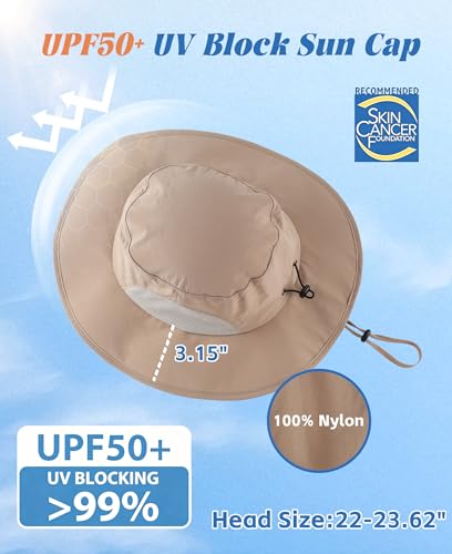 Home Prefer UPF50+ Mens Sun Hat Wide Brim Fishing Hat for Men UV Protection Womens Beach Bucket Hat for Golf Hiking Gardening - color: Milky Khaki