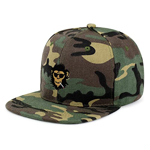 Smoking Monkey Hip-Hop Snapback Hat Embroidered Baseball Cap Wild Animal Funny - color: 14. Woodland Camo