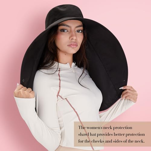 Shyyween 3 Pack Wide Brim Hats for Women,UPF 50+ - color: Beige, Black, Khaki