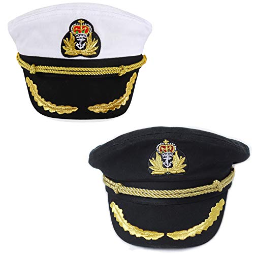 Ibeauti Unisex Adult Adjustable Captain Costume Admiral Hat Cosplay Sailor Cap - color: Black-white