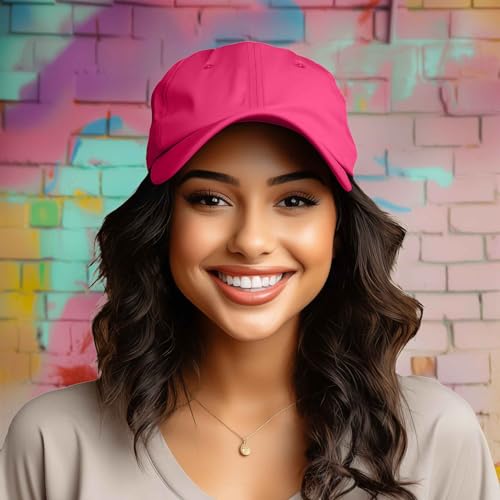 DALIX Baseball Cap Dad Hat Plain Men Women Cotton Adjustable Blank Unstructured Soft - color: Hot Pink