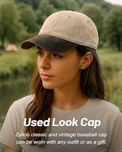 Zylioo XXL Baseball Cap for Big Heads Men Women, Washed Denim Dad Hat - color: Beige-black, size: X-Large-XX-Large