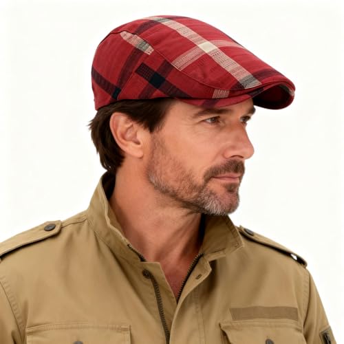 2 Pack Men's Plaid Cotton Flat Newsboy Ivy Cabbie Golf Gatsby Cap Hat - color: 498rg