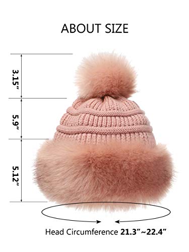 Soul Young Women's Faux Fur Hat Russian Cossack Knit Pompom Hat Ski Snow Cap for Winter Outdoor - color: Pink