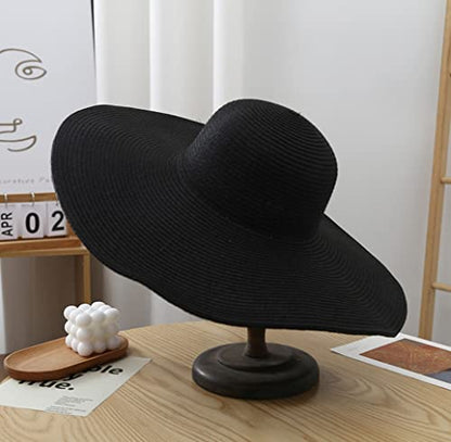 Big Beach Hats for Women Foldable Summer Wide Brim Packable Oversized Sun Hat Lady Girl Travel Straw Cap - color: Black