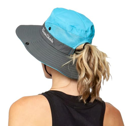 Women's Outdoor-UV-Protection-Foldable-Sun-Hats-Wide-Brim Hat Ponytail-Hole - color: Blue