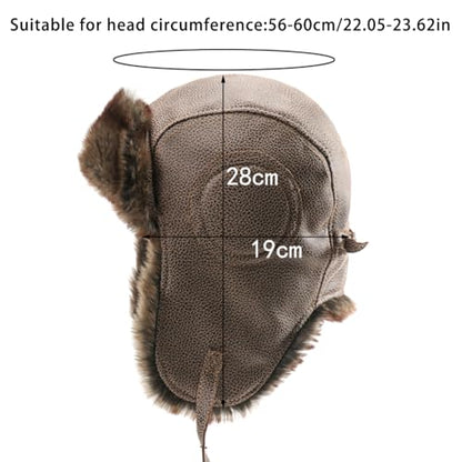 Harssidanzar Leather Outdoor Cycling Windproof Harley Goggles, Warm Pilot's hat,DU303 - color: Brown