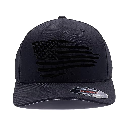 The Blackout American Flag 6277 Flex Fitted Baseball Cap - Custom Embroidered Black USA Flag Flex-Fitted Baseball hat - color: Black, size: Small-Medium