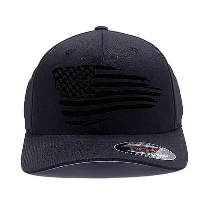 The Blackout American Flag 6277 Flex Fitted Baseball Cap - Custom Embroidered Black USA Flag Flex-Fitted Baseball hat - color: Black, size: Small-Medium
