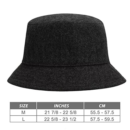 GADIEMKENSD Winter Bucket Hat - Premium Wool, Packable, Plain Colors, Unisex Warm Hat - color: Black, size: Medium