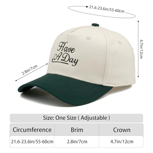 Embroidered Baseball Cap, Cotton Dad Hat, Fun & Heartfelt Stitching, Adjustable Casual Outdoor Hat for Men Women - color: Have a Day - Dark Green/Beige