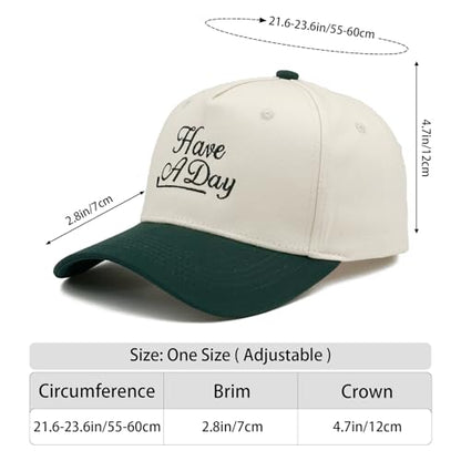 Embroidered Baseball Cap, Cotton Dad Hat, Fun & Heartfelt Stitching, Adjustable Casual Outdoor Hat for Men Women - color: Have a Day - Dark Green/Beige