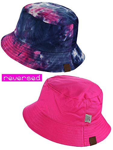 C.C Unisex 100% Cotton Packable Reversible Tie Dye Bucket Sun Hat - color: Navy/Hot Pink