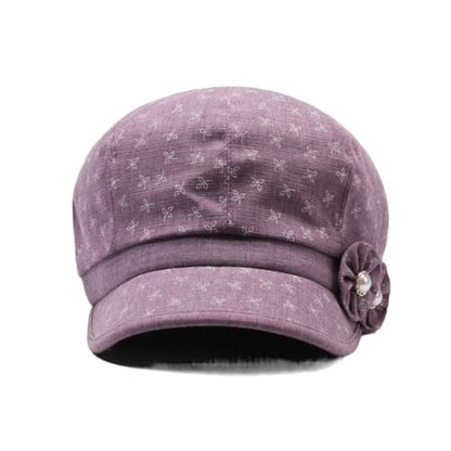 Women's Lady's Cotton Beret Cap Newsboy Cap Drawing Beret Hat Bakerboy Cabbie Cap with Bowknot Decor - color: Purple