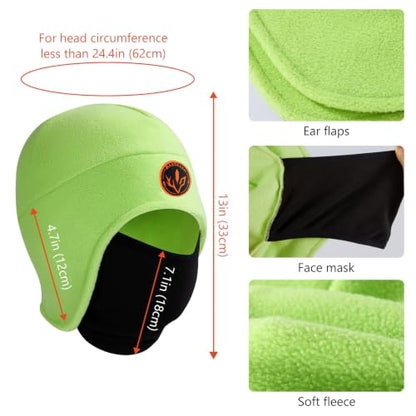 BASSDASH Unisex Soft Fleece 2-in-1 Hat with Mask Ear Flap - color: Light Green