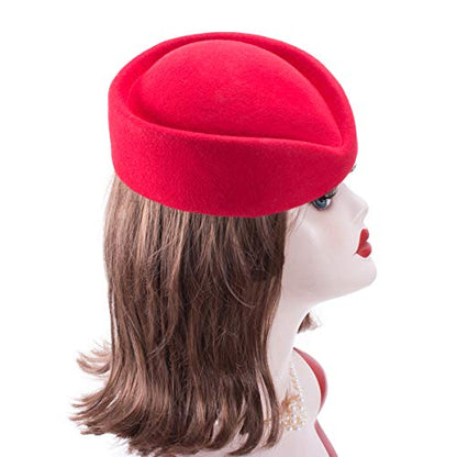 Lawliet Wool Stewardess Air Hostesses Pillbox Hat Millinery Teardrop Fascinator Base A040 - color: Red