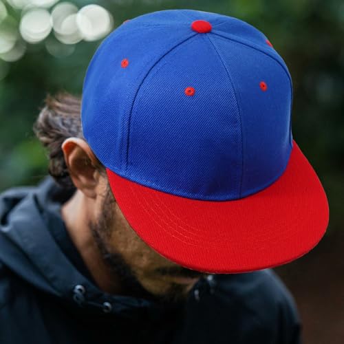 Snapback Hat Flat Bill Visor Hats Adjustable Hip Hop Baseball Cap for Women Men - color: Blue Red