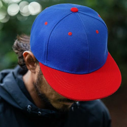 Snapback Hat Flat Bill Visor Hats Adjustable Hip Hop Baseball Cap for Women Men - color: Blue Red
