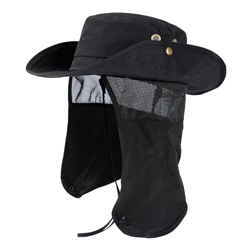 Comhats Sun Hat with Neck Flap for Men, UPF 50+ Wide Brim Cooling Oversized - color: Aa96561_black, size: Large-X-Large