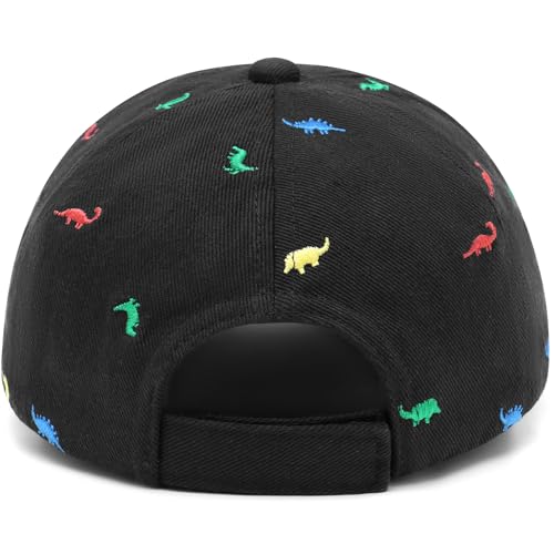 Cotton Toddler Baseball Cap,Embroidered Dinosaur Adjustable Sun Hat - color: A-1-ed-dino-black, size: 6-12 Months