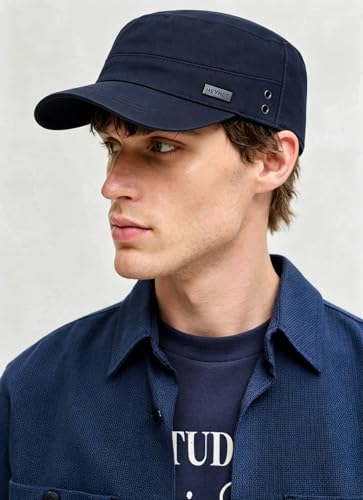 Unisex Flat Top Military Cadet Cap Outdoor Sun Hat - color: Square Label Navy Blue