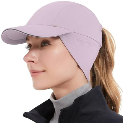 GADIEMKENSD Women's Winter Reflective Fleece Ponytail Hat with Drop Down Ear Warmer - color: Purple