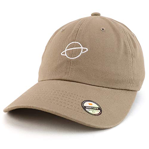 Trendy Apparel Shop Planet Embroidered Low Profile Soft Cotton Dad Hat Cap - color: Khaki