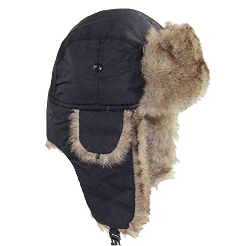 ASWER Trapper Warm Russian Trooper Hat Winter Skiing Cap Women Men Windproof - color: Black