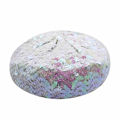JUMISEE Sparkly Sequin Berets for Women Girls Fashion Beanie Hat Costume Accessories for Festival Party Dance - color: White