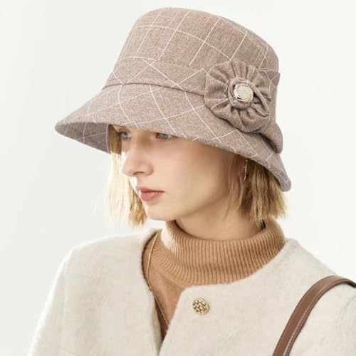 Vintage Fedora Floral Bucket Hat Women Bowler Cloche Hats - color: Beige