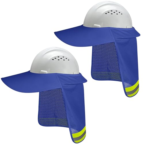 Hard Hat Sun Shade, Full Brim Mesh Neck Sun Shield with Reflective Strip, High Visibility Visor Neck Shade for Hard Hat Accessories, 2 Packs Blue - color: Blue