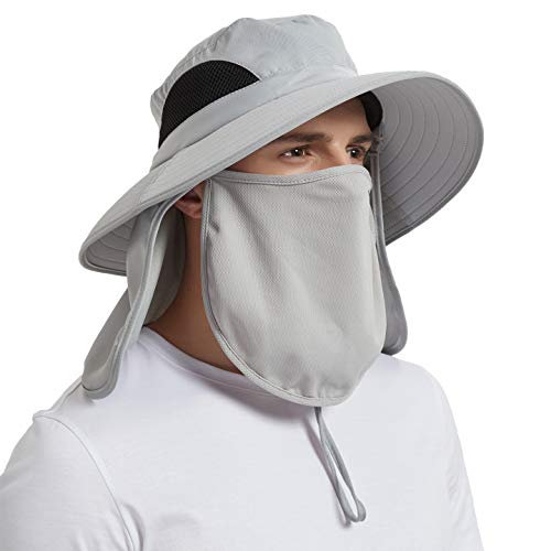 Wide Brim Sun Bucket Hat, Waterproof Boonie Hat for Men & Women - color: 07 Light Grey (Full Coverage)
