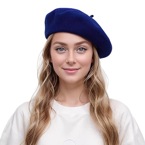 Lanzom Wool Blend Women Beret Hat French Beret Cap Winter Fashion Solid Color Hat for Women Girls Lady - color: Royal Blue
