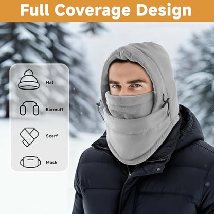 Balaclava Ski Mask for Men, Lining Windproof Ski Face Mask for Women, Adjustable Winter Cold Weather Face Cover - color: Grey