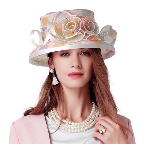 Floral Wedding Hat for Women's Tea Party Fascinators Kentucky Church Derby Hats - color: Pink Polka Dot