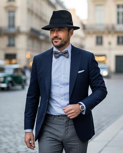 Fedora Hats for Men Women 1920s Short Brim Felt Trilby Hat - color: Black