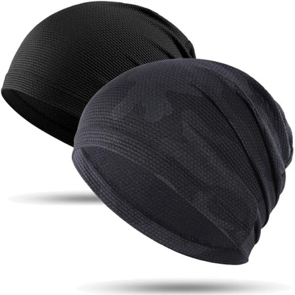WTACTFUL Cooling Breathable Skull Cap Men Women, Sweat Wicking 1-2-4 Pack - color: Black + Camo Black