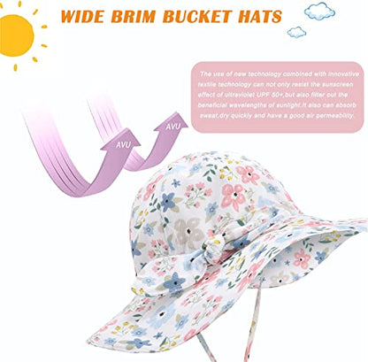Baby Girl Sun Hat Infant Summer Beach Hat Toddler Bucket Hat UPF 50+ - color: A-blueflower, size: 0-6 Months