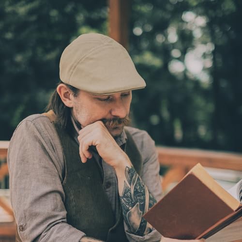 Sterkowski Ivy Five Newsboy | 100% Softened Cotton Flat Cap for Men | Breathable Airy 5 Panels Cap Without Lining - color: Beige, size: 7 5/8
