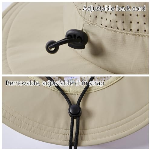 UPF 50+ Bucket Sun Hat with Laser Perforated Mesh Cooling Adjustable Breathable Lightweight for Outdoor Men Women - color: Black & Khaki