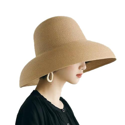 Women's Floppy Wide Brim Summer Beach Straw Hat UPF 50+ Sun Hat - color: Khaki