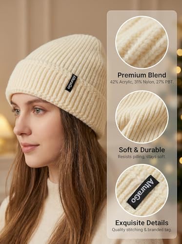 Beanie for Men Women Unisex Winter Hat Cuffed Thick Chunky Knitted Beanies Skull Cap - color: Beige